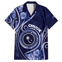 Personalised FSM Chuuk Family Matching Off The Shoulder Long Sleeve Dress and Hawaiian Shirt Ocean Floral Pattern LT05 Dad's Shirt - Short Sleeve Navy - Polynesian Pride