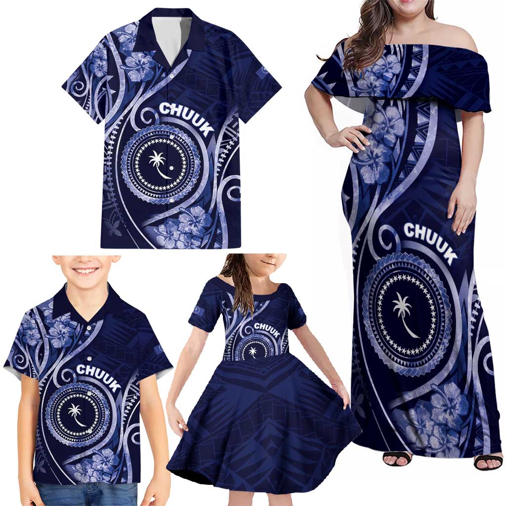 Personalised FSM Chuuk Family Matching Off Shoulder Maxi Dress and Hawaiian Shirt Ocean Floral Pattern LT05 - Polynesian Pride