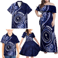 Personalised FSM Chuuk Family Matching Off Shoulder Maxi Dress and Hawaiian Shirt Ocean Floral Pattern LT05 - Polynesian Pride