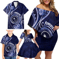 Personalised FSM Chuuk Family Matching Off Shoulder Short Dress and Hawaiian Shirt Ocean Floral Pattern LT05 - Polynesian Pride