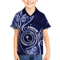 Personalised FSM Chuuk Family Matching Summer Maxi Dress and Hawaiian Shirt Ocean Floral Pattern LT05 Son's Shirt Navy - Polynesian Pride