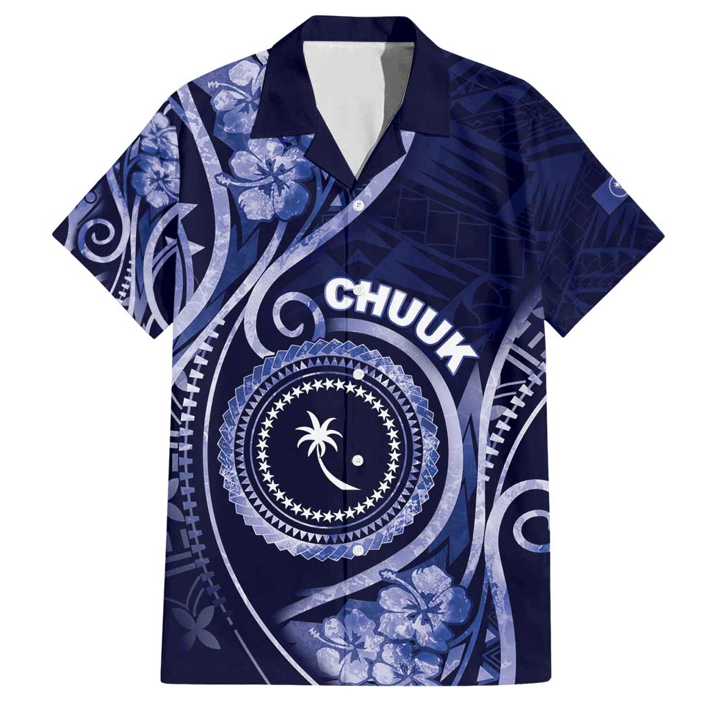 Personalised FSM Chuuk Family Matching Tank Maxi Dress and Hawaiian Shirt Ocean Floral Pattern LT05 Dad's Shirt - Short Sleeve Navy - Polynesian Pride