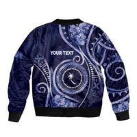 Personalised FSM Chuuk Sleeve Zip Bomber Jacket Ocean Floral Pattern