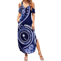Personalised FSM Chuuk Summer Maxi Dress Ocean Floral Pattern LT05 Women Navy - Polynesian Pride