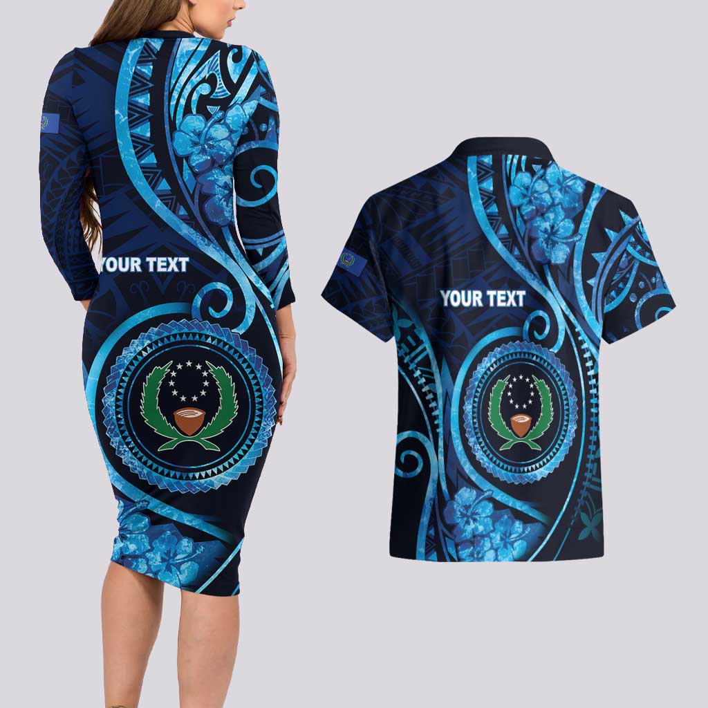 Personalised FSM Pohnpei Couples Matching Long Sleeve Bodycon Dress and Hawaiian Shirt Ocean Floral Pattern LT05 - Polynesian Pride