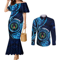 Personalised FSM Pohnpei Couples Matching Mermaid Dress and Long Sleeve Button Shirt Ocean Floral Pattern LT05 Blue - Polynesian Pride