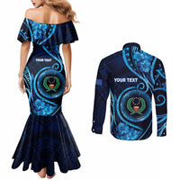 Personalised FSM Pohnpei Couples Matching Mermaid Dress and Long Sleeve Button Shirt Ocean Floral Pattern LT05 - Polynesian Pride