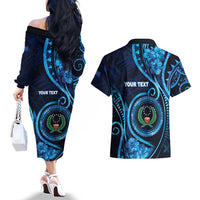 Personalised FSM Pohnpei Couples Matching Off The Shoulder Long Sleeve Dress and Hawaiian Shirt Ocean Floral Pattern LT05 - Polynesian Pride