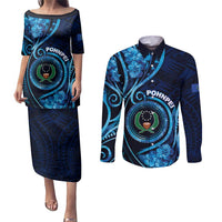 Personalised FSM Pohnpei Couples Matching Puletasi and Long Sleeve Button Shirt Ocean Floral Pattern