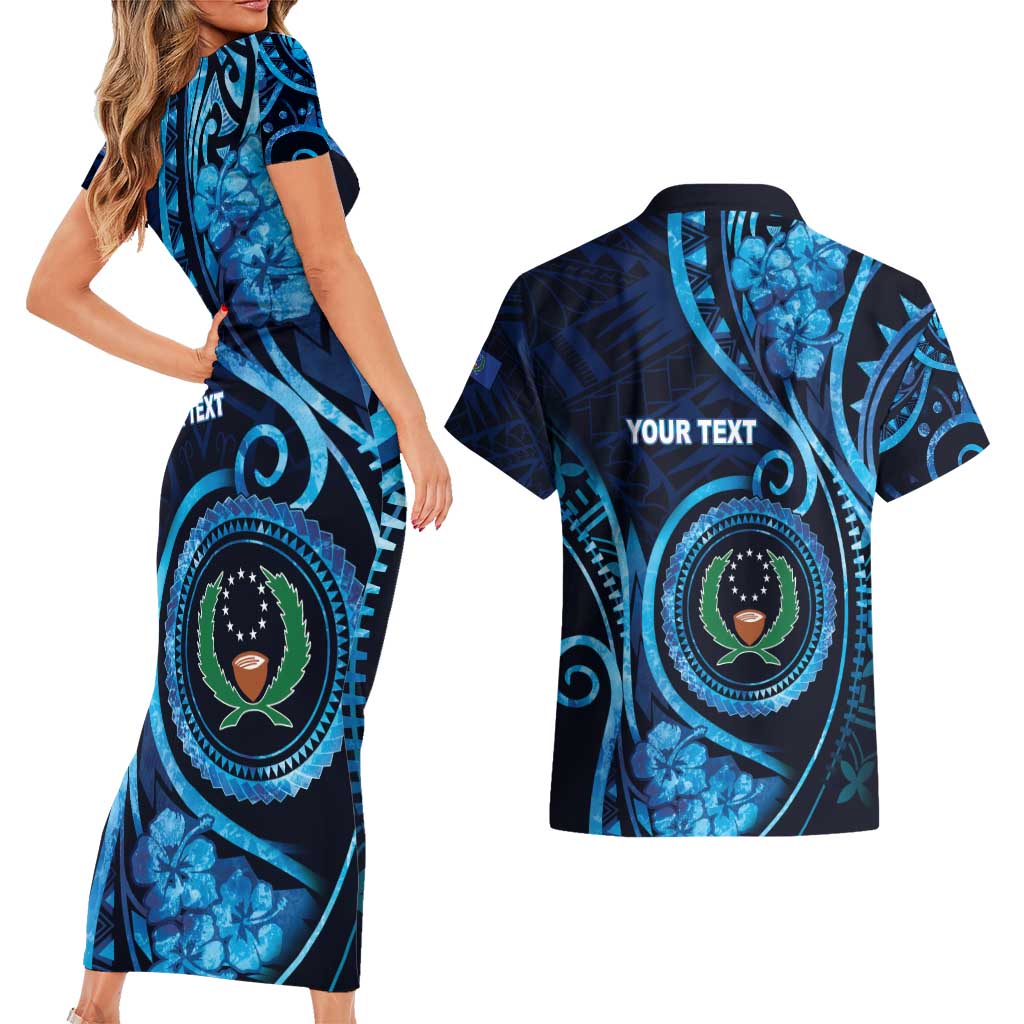 Personalised FSM Pohnpei Couples Matching Short Sleeve Bodycon Dress and Hawaiian Shirt Ocean Floral Pattern LT05 - Polynesian Pride