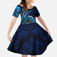 Personalised FSM Pohnpei Family Matching Long Sleeve Bodycon Dress and Hawaiian Shirt Ocean Floral Pattern LT05 Daughter's Dress Blue - Polynesian Pride