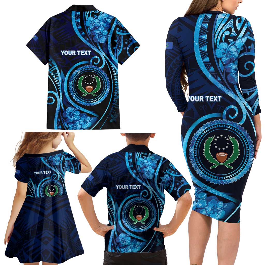 Personalised FSM Pohnpei Family Matching Long Sleeve Bodycon Dress and Hawaiian Shirt Ocean Floral Pattern LT05 - Polynesian Pride
