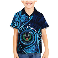 Personalised FSM Pohnpei Family Matching Mermaid Dress and Hawaiian Shirt Ocean Floral Pattern LT05 Son's Shirt Blue - Polynesian Pride