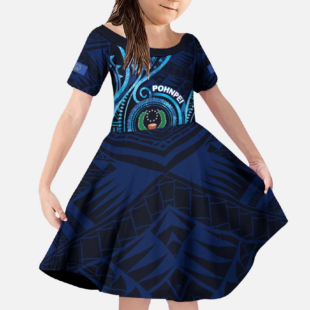 Personalised FSM Pohnpei Family Matching Off Shoulder Maxi Dress and Hawaiian Shirt Ocean Floral Pattern LT05 Daughter's Dress Blue - Polynesian Pride
