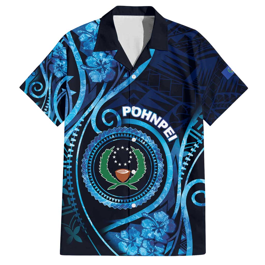Personalised FSM Pohnpei Family Matching Off Shoulder Maxi Dress and Hawaiian Shirt Ocean Floral Pattern LT05 Dad's Shirt - Short Sleeve Blue - Polynesian Pride