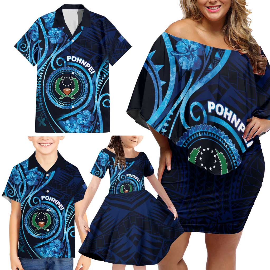 Personalised FSM Pohnpei Family Matching Off Shoulder Short Dress and Hawaiian Shirt Ocean Floral Pattern LT05 - Polynesian Pride