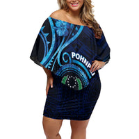 Personalised FSM Pohnpei Family Matching Off Shoulder Short Dress and Hawaiian Shirt Ocean Floral Pattern LT05 Mom's Dress Blue - Polynesian Pride