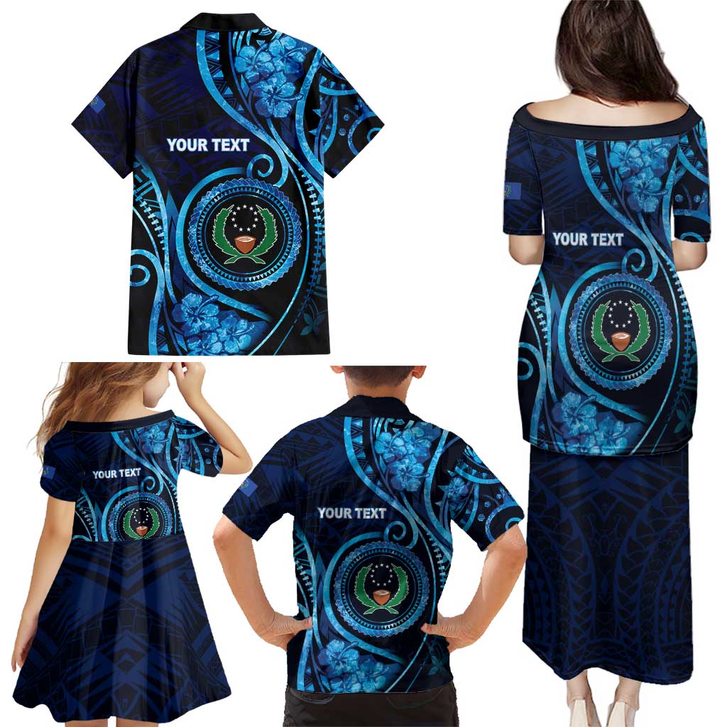 Personalised FSM Pohnpei Family Matching Puletasi and Hawaiian Shirt Ocean Floral Pattern