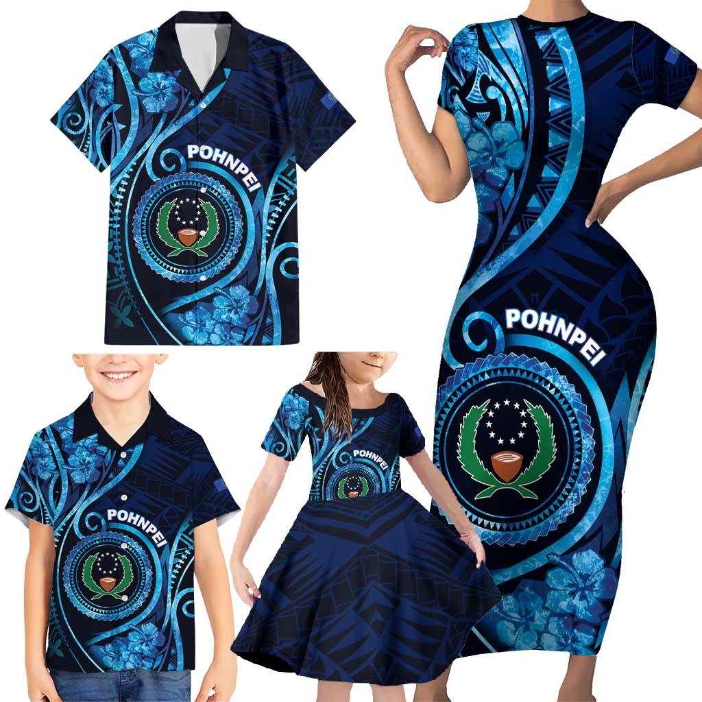 Personalised FSM Pohnpei Family Matching Short Sleeve Bodycon Dress and Hawaiian Shirt Ocean Floral Pattern LT05 - Polynesian Pride