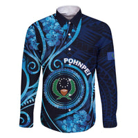 Personalised FSM Pohnpei Family Matching Short Sleeve Bodycon Dress and Hawaiian Shirt Ocean Floral Pattern LT05 Dad's Shirt - Long Sleeve Blue - Polynesian Pride