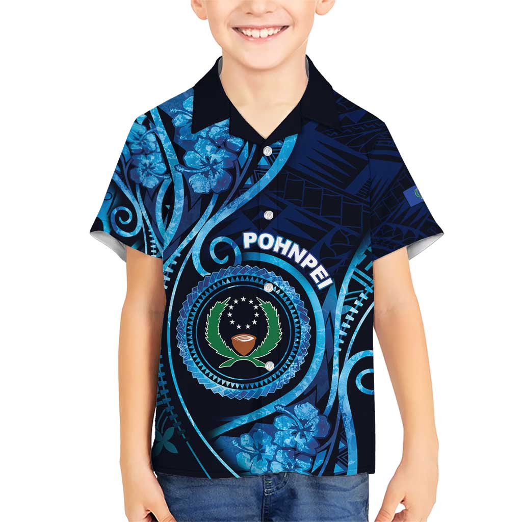 Personalised FSM Pohnpei Family Matching Short Sleeve Bodycon Dress and Hawaiian Shirt Ocean Floral Pattern LT05 Son's Shirt Blue - Polynesian Pride
