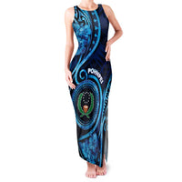 Personalised FSM Pohnpei Family Matching Tank Maxi Dress and Hawaiian Shirt Ocean Floral Pattern LT05 Mom's Dress Blue - Polynesian Pride
