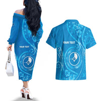 Personalised FSM Yap Couples Matching Off The Shoulder Long Sleeve Dress and Hawaiian Shirt Ocean Floral Pattern LT05 - Polynesian Pride