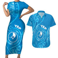 Personalised FSM Yap Couples Matching Short Sleeve Bodycon Dress and Hawaiian Shirt Ocean Floral Pattern LT05 Blue - Polynesian Pride
