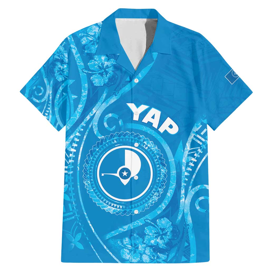 Personalised FSM Yap Family Matching Mermaid Dress and Hawaiian Shirt Ocean Floral Pattern LT05 Dad's Shirt - Short Sleeve Blue - Polynesian Pride