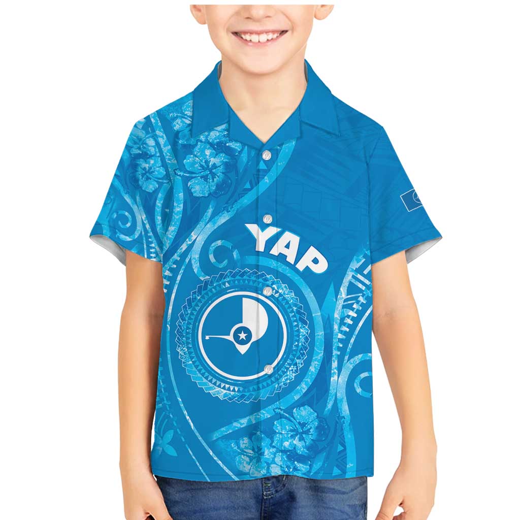 Personalised FSM Yap Family Matching Mermaid Dress and Hawaiian Shirt Ocean Floral Pattern LT05 Son's Shirt Blue - Polynesian Pride