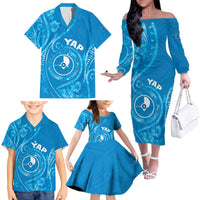 Personalised FSM Yap Family Matching Off The Shoulder Long Sleeve Dress and Hawaiian Shirt Ocean Floral Pattern LT05 - Polynesian Pride