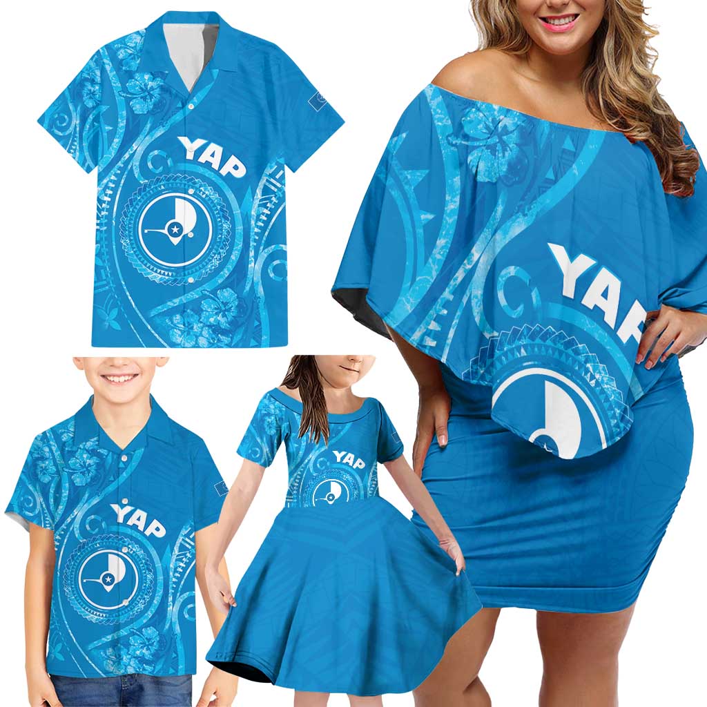Personalised FSM Yap Family Matching Off Shoulder Short Dress and Hawaiian Shirt Ocean Floral Pattern LT05 - Polynesian Pride