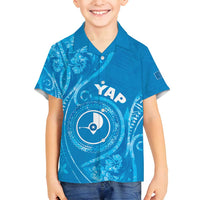 Personalised FSM Yap Family Matching Off Shoulder Short Dress and Hawaiian Shirt Ocean Floral Pattern LT05 Son's Shirt Blue - Polynesian Pride