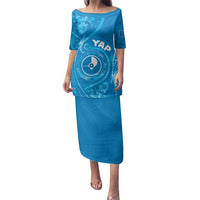 Personalised FSM Yap Family Matching Puletasi and Hawaiian Shirt Ocean Floral Pattern LT05 Mom's Dress Blue - Polynesian Pride