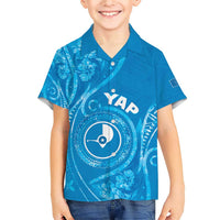 Personalised FSM Yap Family Matching Short Sleeve Bodycon Dress and Hawaiian Shirt Ocean Floral Pattern LT05 Son's Shirt Blue - Polynesian Pride