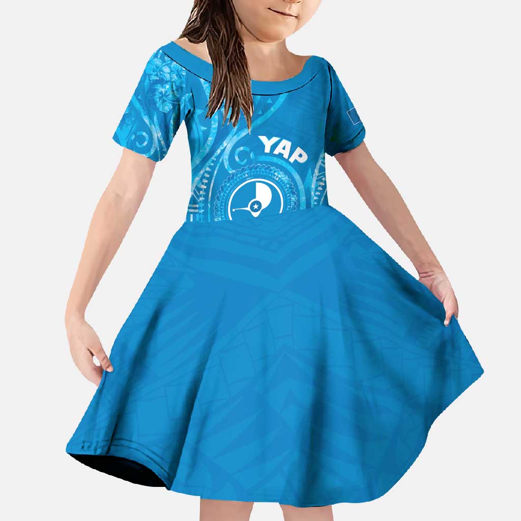 Personalised FSM Yap Family Matching Summer Maxi Dress and Hawaiian Shirt Ocean Floral Pattern LT05 Daughter's Dress Blue - Polynesian Pride