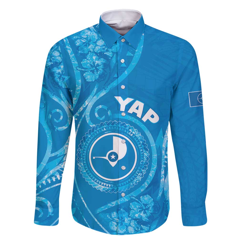 Personalised FSM Yap Family Matching Summer Maxi Dress and Hawaiian Shirt Ocean Floral Pattern LT05 Dad's Shirt - Long Sleeve Blue - Polynesian Pride