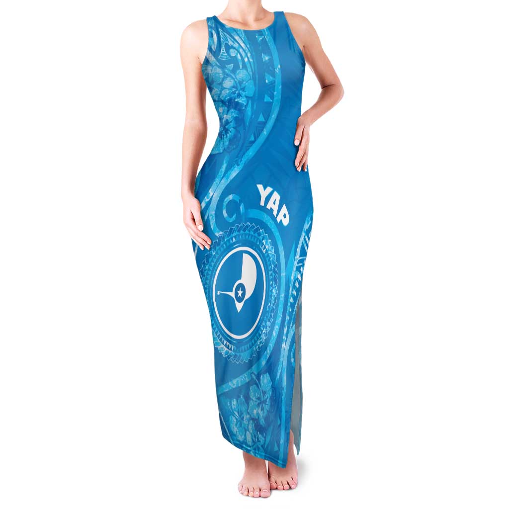 Personalised FSM Yap Family Matching Tank Maxi Dress and Hawaiian Shirt Ocean Floral Pattern LT05 Mom's Dress Blue - Polynesian Pride