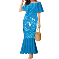 Personalised FSM Yap Mermaid Dress Ocean Floral Pattern LT05 Women Blue - Polynesian Pride