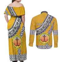 Personalised Anastasis College Couples Matching Off Shoulder Maxi Dress and Long Sleeve Button Shirt Tonga Unique Style LT05 - Polynesian Pride