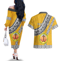 Personalised Anastasis College Couples Matching Off The Shoulder Long Sleeve Dress and Hawaiian Shirt Tonga Unique Style LT05 - Polynesian Pride