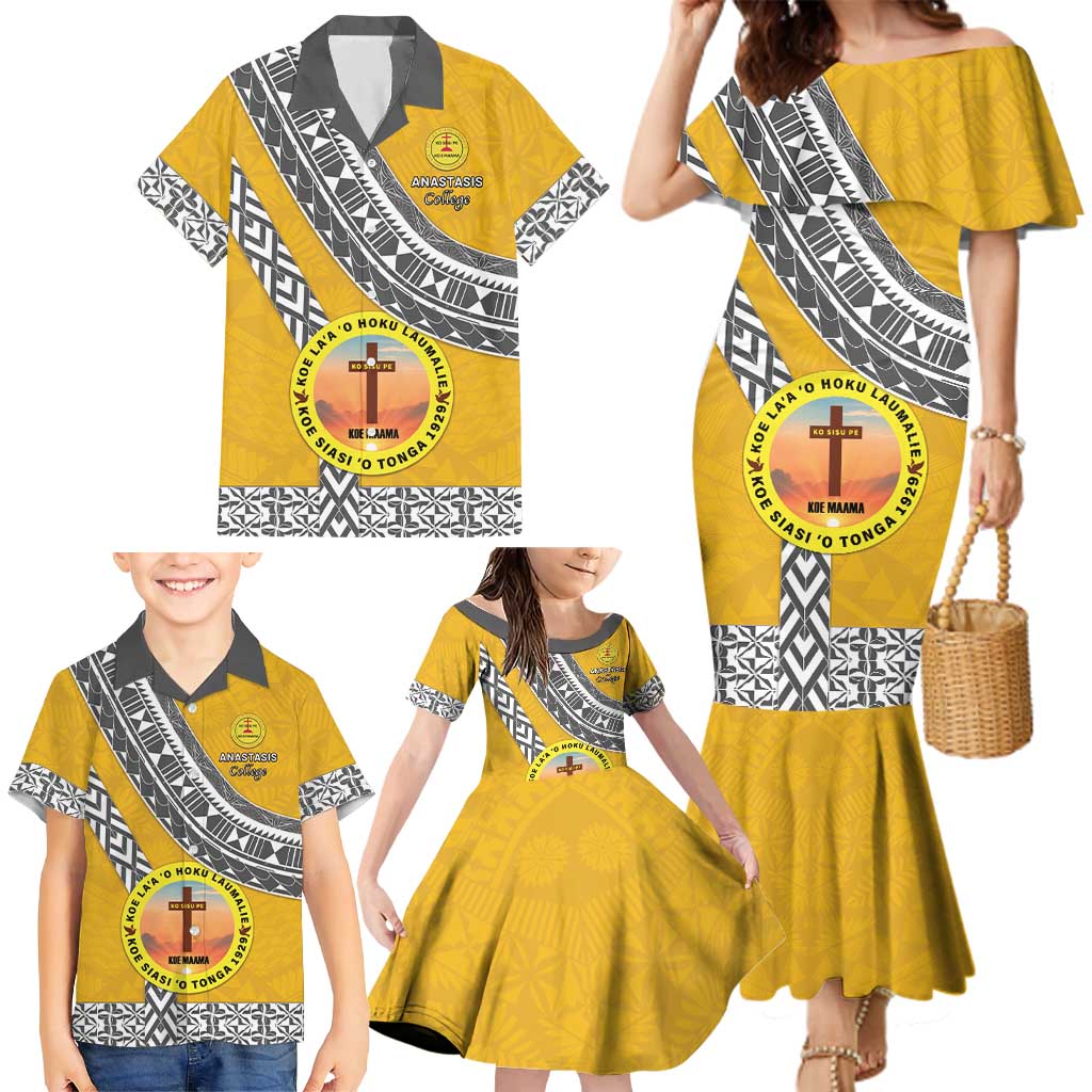 Personalised Anastasis College Family Matching Mermaid Dress and Hawaiian Shirt Tonga Unique Style LT05 - Polynesian Pride