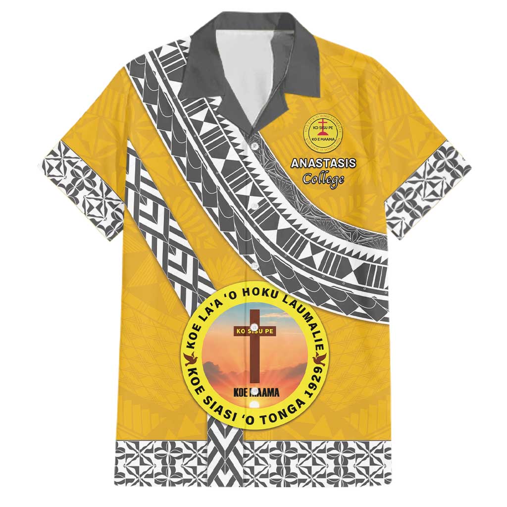 Personalised Anastasis College Family Matching Mermaid Dress and Hawaiian Shirt Tonga Unique Style LT05 Dad's Shirt - Short Sleeve Yellow - Polynesian Pride