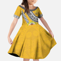 Personalised Anastasis College Family Matching Off The Shoulder Long Sleeve Dress and Hawaiian Shirt Tonga Unique Style LT05 Daughter's Dress Yellow - Polynesian Pride