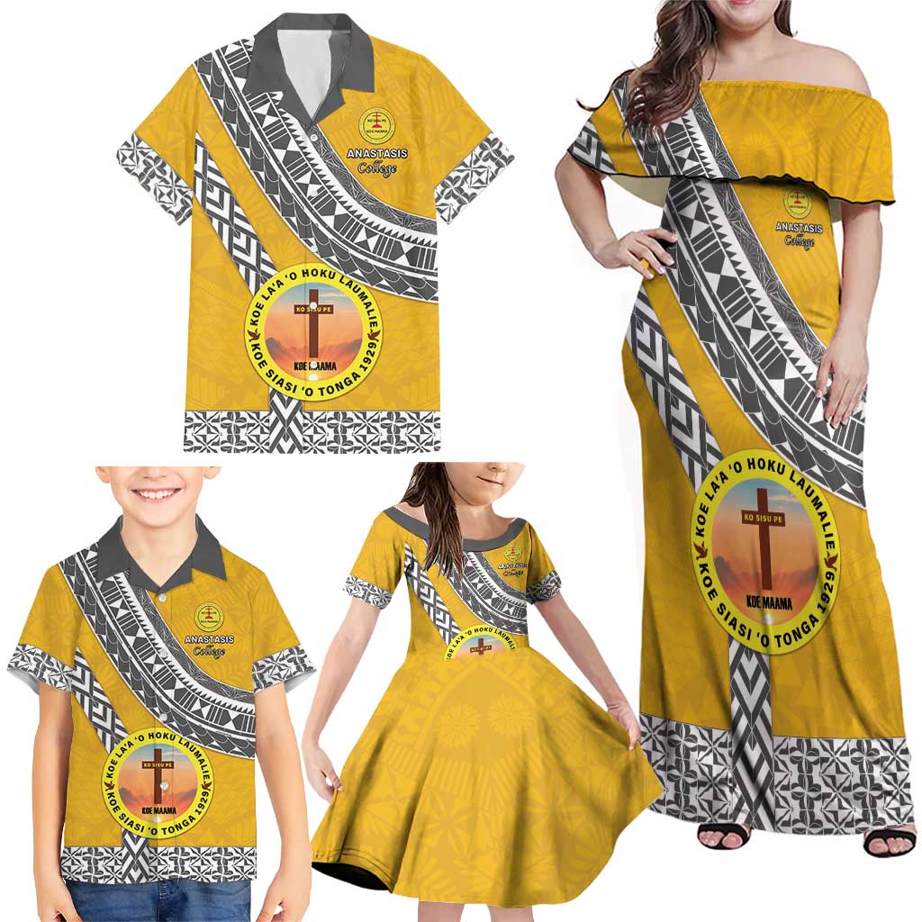 Personalised Anastasis College Family Matching Off Shoulder Maxi Dress and Hawaiian Shirt Tonga Unique Style LT05 - Polynesian Pride