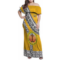 Personalised Anastasis College Family Matching Off Shoulder Maxi Dress and Hawaiian Shirt Tonga Unique Style LT05 Mom's Dress Yellow - Polynesian Pride