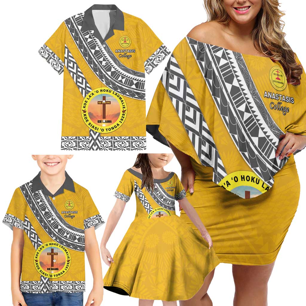 Personalised Anastasis College Family Matching Off Shoulder Short Dress and Hawaiian Shirt Tonga Unique Style LT05 - Polynesian Pride