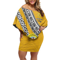 Personalised Anastasis College Family Matching Off Shoulder Short Dress and Hawaiian Shirt Tonga Unique Style LT05 Mom's Dress Yellow - Polynesian Pride
