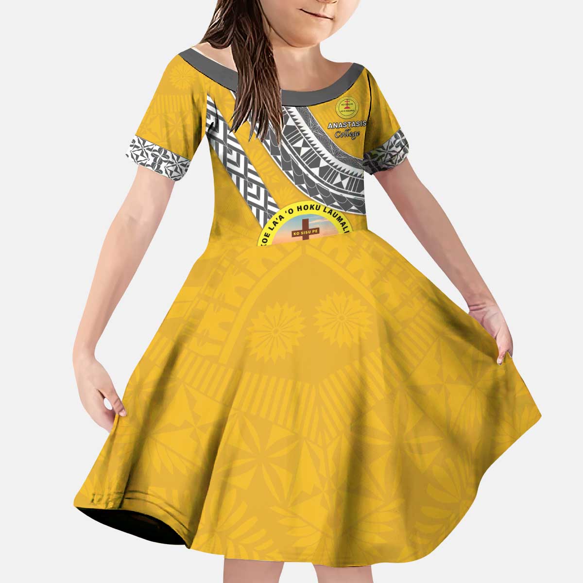 Personalised Anastasis College Kid Short Sleeve Dress Tonga Unique Style - Polynesian Pride