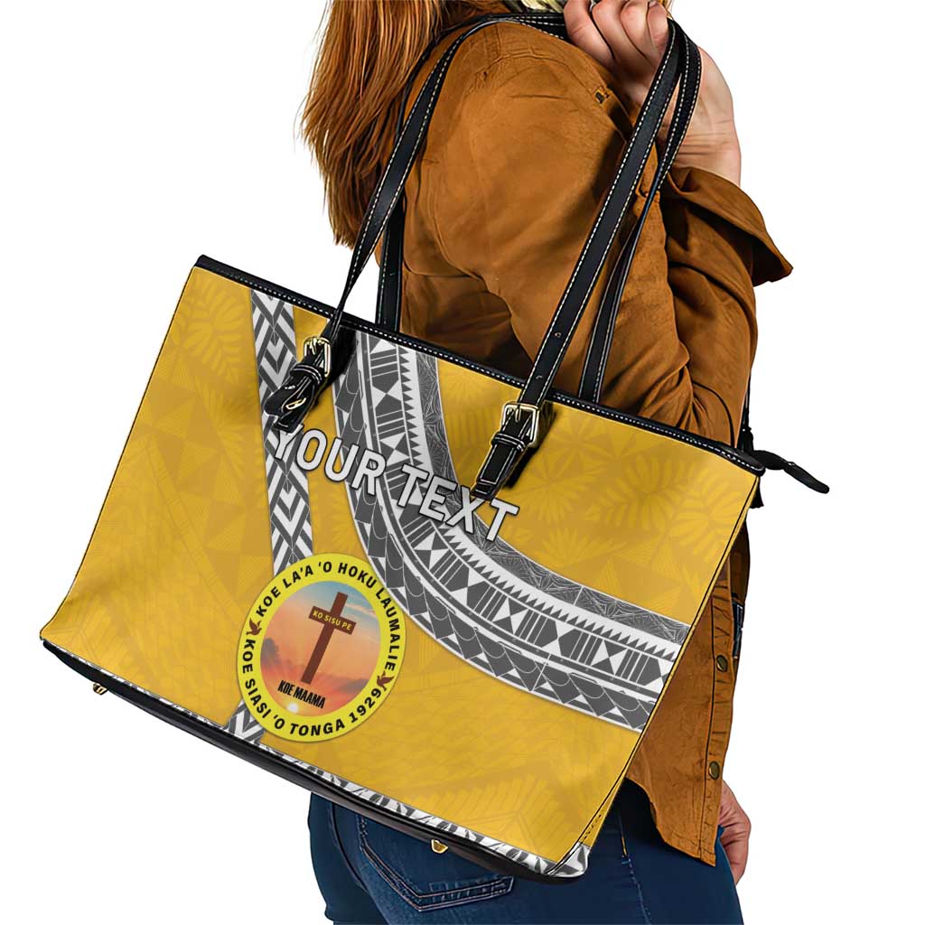 Personalised Anastasis College Leather Tote Bag Tonga Unique Style - Polynesian Pride